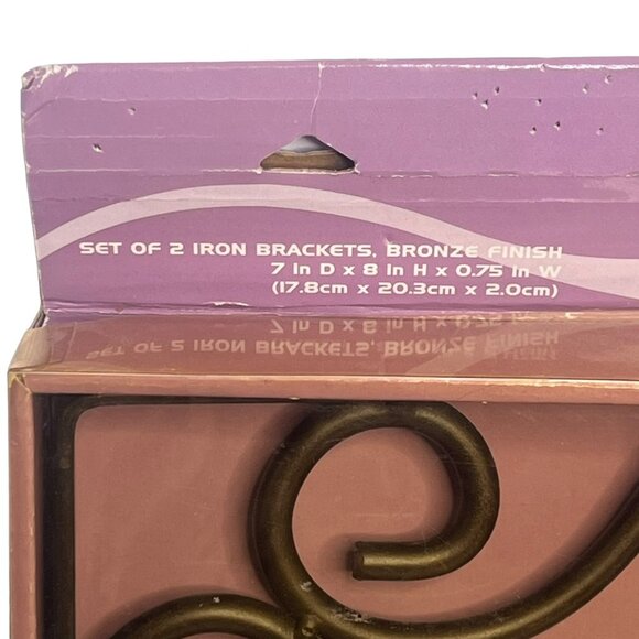 Sturdy Metal Brackets Bronze Finish Smooth Set of 2 Filigree 7 by 8 in - Picture 3 of 6